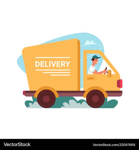 Delivery courier truck car deliver flat cartoon Vector Image