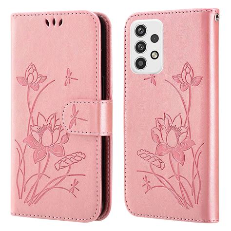 For Samsung Galaxy A23 5G Lotus Embossed Leather Phone Case (Pink ...