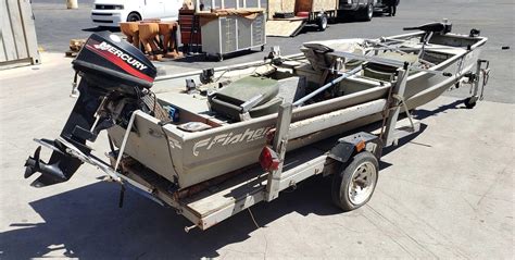 Lot - Fisher 1436 14ft Aluminum Jon Boat & Trailer