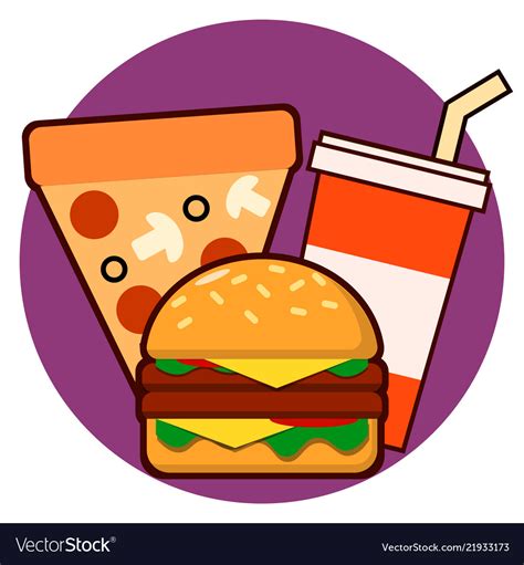 Fast food combo icon hamburge pizza drink Vector Image