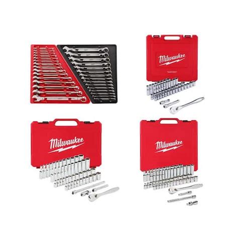 Milwaukee Combination SAE/Metric Wrench Mechanics Tool Set with SAE ...