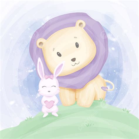 Baby Rabbit Vector PNG Images, Friendship Baby Lion And Rabbit, Lion ...