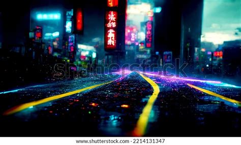 Futuristic Cyberpunk City Full Neon Lights Stock Illustration ...