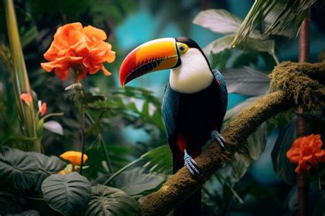 Premium AI Image | A toucan sits on a branch in a tropical rainforest