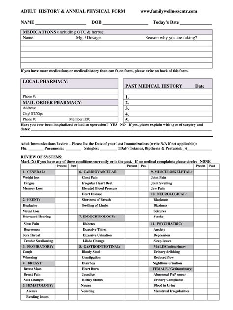 Adult Physical Form Printable - Printable Forms Free Online