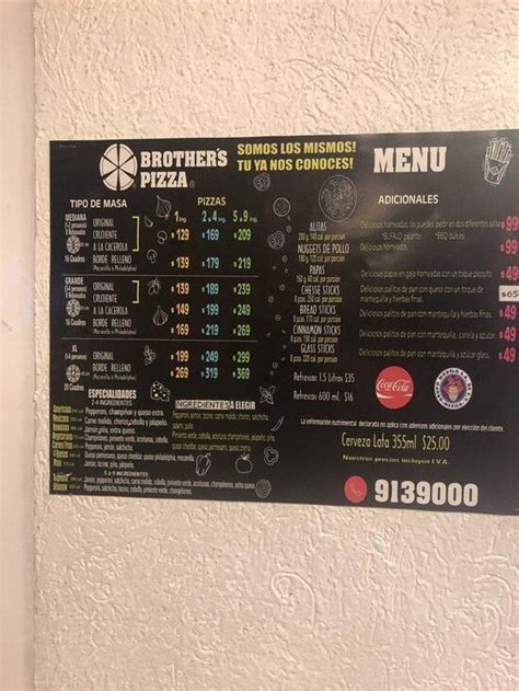 Menu at Brothers Pizza pizzeria, Mazatlán