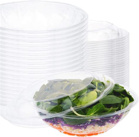 Plastic Salad Bowls with Lids (10 Count) 64 oz. Disposable Serving ...