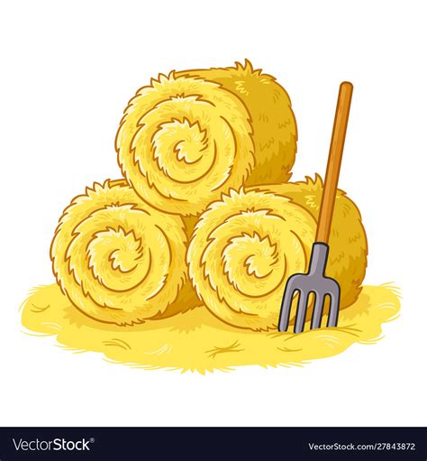 Bales with hay and pitchforks on a white vector image on VectorStock ...