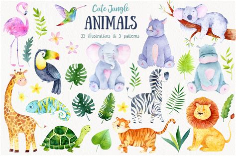 Watercolor Jungle Animal Clipart | Pre-Designed Photoshop Graphics ...