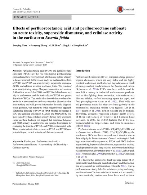 (PDF) Effects of perfluorooctanoic acid and perfluorooctane sulfonate ...