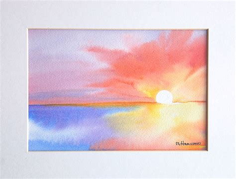 Abstract sunrise sunset original watercolor painting by DreamON