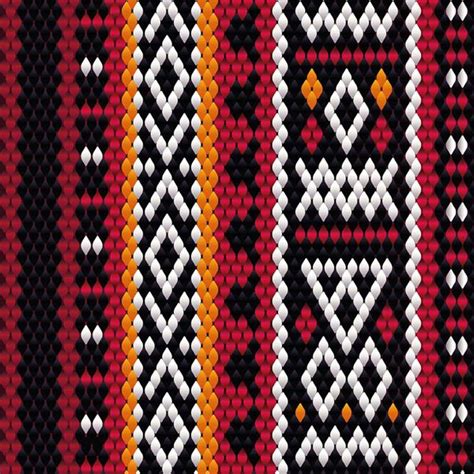 a cross stitch pattern in red, orange and black colors with white dots ...