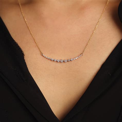 Diamond Necklace, Curved Bar Diamond Necklace, Wedding Necklace, Bridal ...