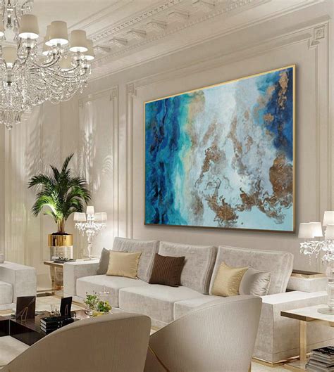 Large Modern Gold Fluid Art Hand Painted Acrylic Abstract Wall Art ...