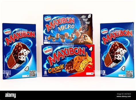 Boxes of MAXIBON Ice Cream. MAXIBON is a brand of Nestlé Stock Photo ...