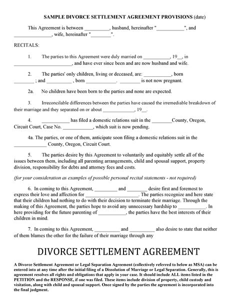 42 Divorce Settlement Agreement Templates [100% FREE] ᐅ