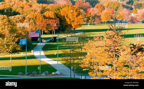 Autumn foliage and flags at Veterans Park Milwaukee Wisconsin USA Stock ...