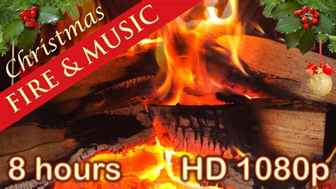 8 HOURS ☆ Christmas Music FIREPLACE ♫ NO ADS Christmas Music ...