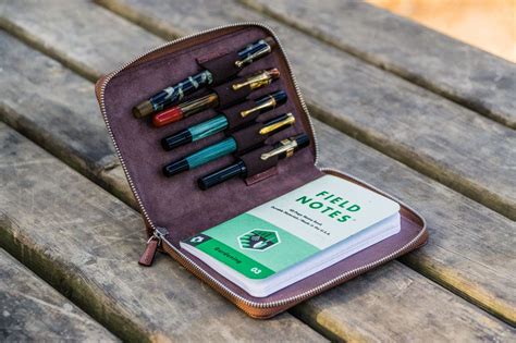 Leather Double Fountain Pen Case / Pen Sleeve - Green - Galen Leather