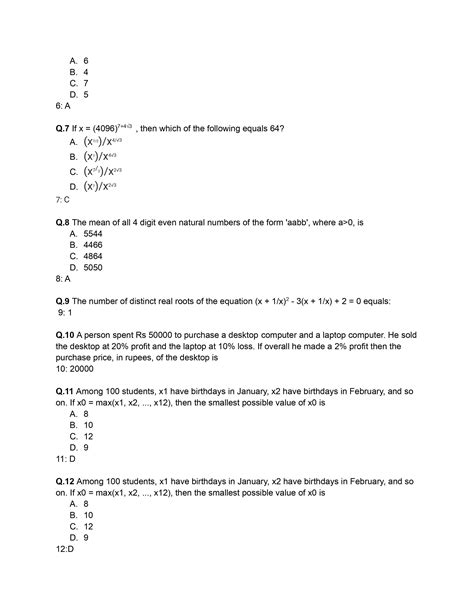 CAT 2020 QA Slot 1 Question Paper with Answer Key PDFs