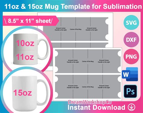 11oz Mug Template, 15oz Mug Template Sublimation, Full Wrap Mug ...