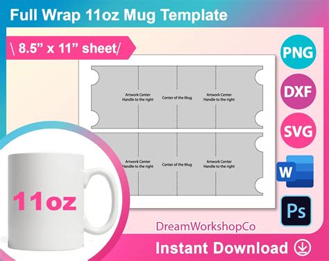 11oz Mug Template, 11oz Mug Full Wrap Template, Sublimation Template ...