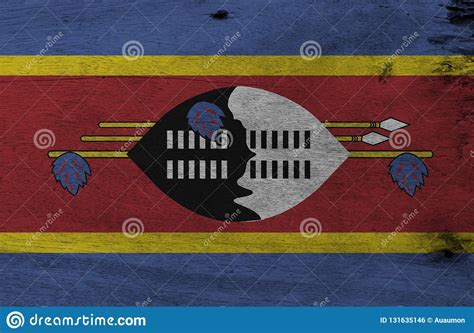 Flag of Swaziland on Wooden Plate Background. Grunge Swazi Flag Texture ...