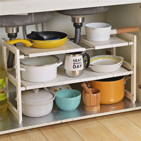 Expandable Under Sink Organizer - 2 Tier Under Sink Shelf Storage Rack ...