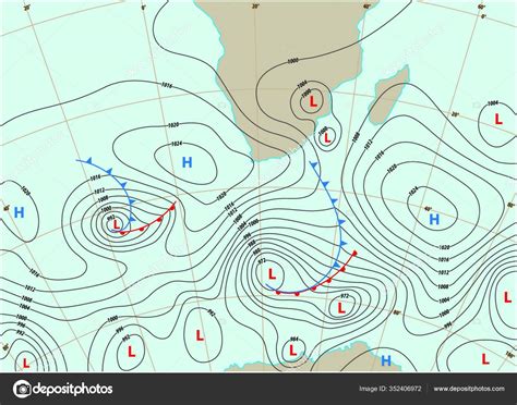 Imaginary Weather Map Showing Isobars Weather Fronts Stock Vector Image ...