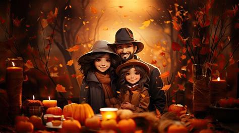 Premium AI Image | Happy Thanksgiving Day Happy family in costumes and ...