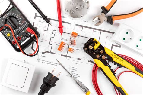 Electrical Tools and Equipment on Circuit Diagram Stock Image - Image ...