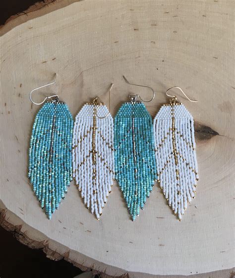 Feather Silhouette Earrings Seed Bead Earrings Beaded Earrings - Etsy