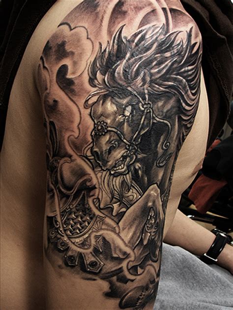 Scary dark horse tattoo on half sleeve - Tattooimages.biz