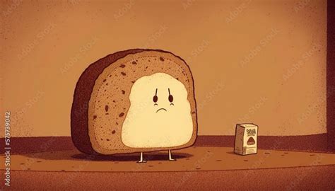 bread with a cartoon face in the kitchen, digital painting, AI, photo ...