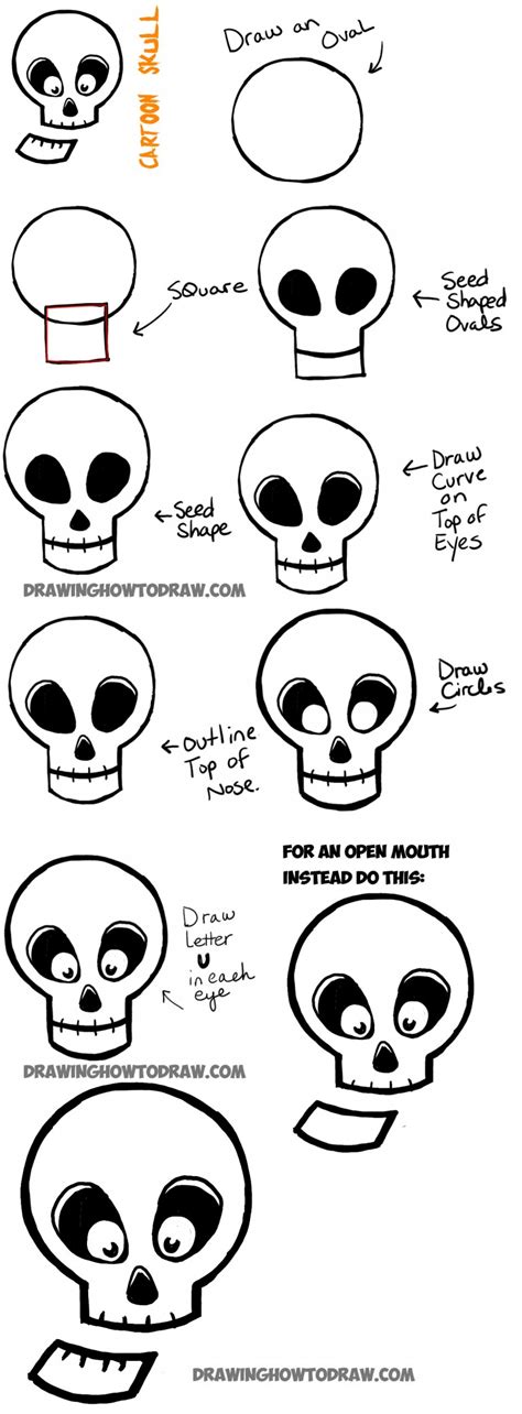 How to Draw Silly Cartoon Skulls for Halloween Easy Tutorial for Kids ...