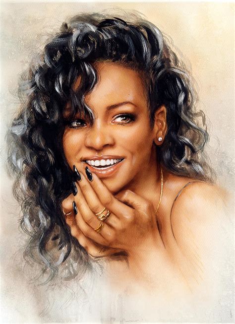 beautiful airbrush portrait of Rihanna with red hair and a face close ...