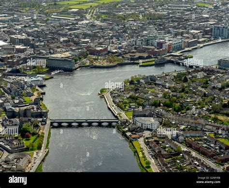 Aerial view, Shannon river flows through Limerick, Limerick, COUNTY ...