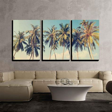 wall26 - 3 Piece Canvas Wall Art - Vintage Tropical Palm Trees on a ...