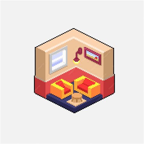 Premium Vector | Living room with isometric and pixel art style