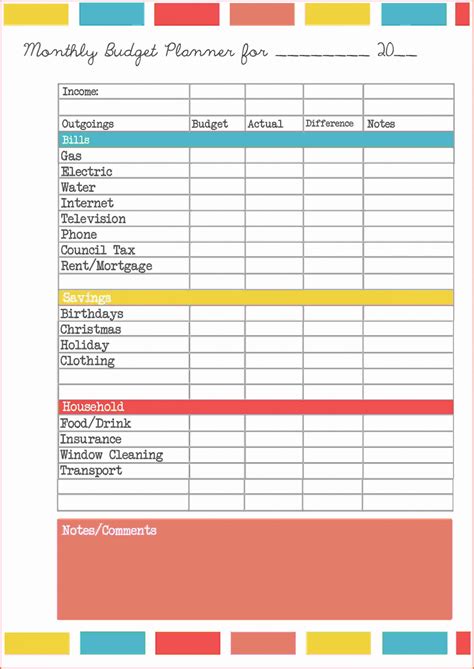 Printable Family Budget Free Spreadsheet Excel Basic Home Monthly ...