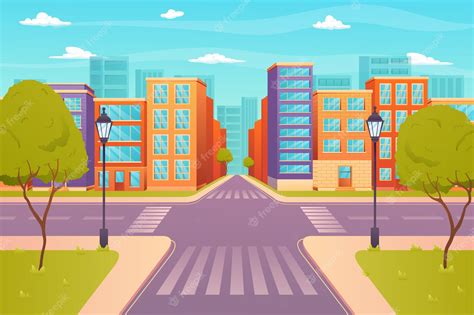 Premium Vector | Crossroads on city street view concept in flat cartoon ...