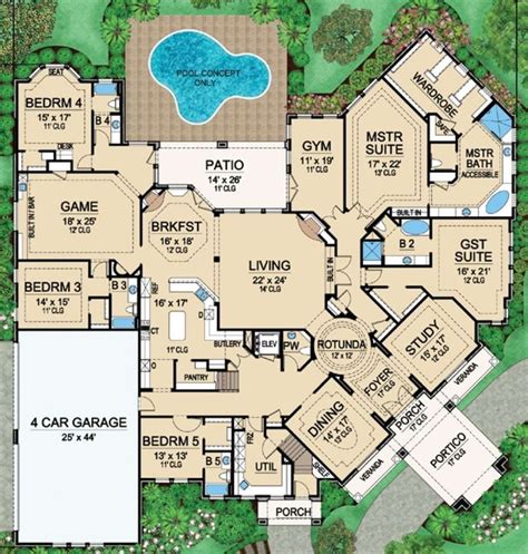 House Plan 5445-00183 - Luxury Plan: 7,670 Square Feet, 5 Bedrooms, 6.5 ...