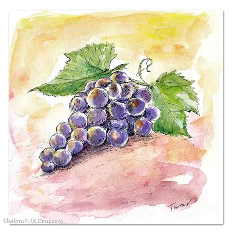 Purple Bunch of Grapes Original Watercolor Painting Kitchen | Etsy in ...