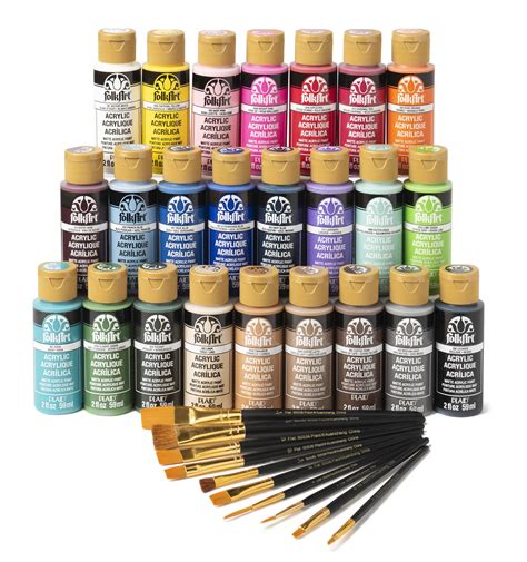 FolkArt Let's Paint Live Acrylic Craft Paint and Paintbrush Set, 34 ...