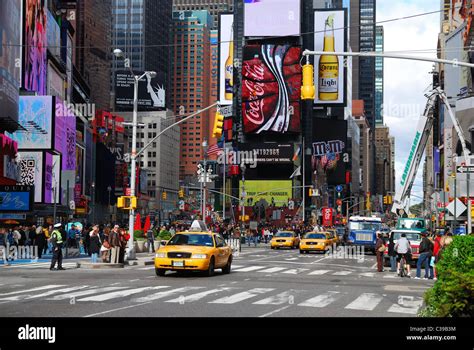 Times Square street view with busy traffic in Manhattan, New York City ...