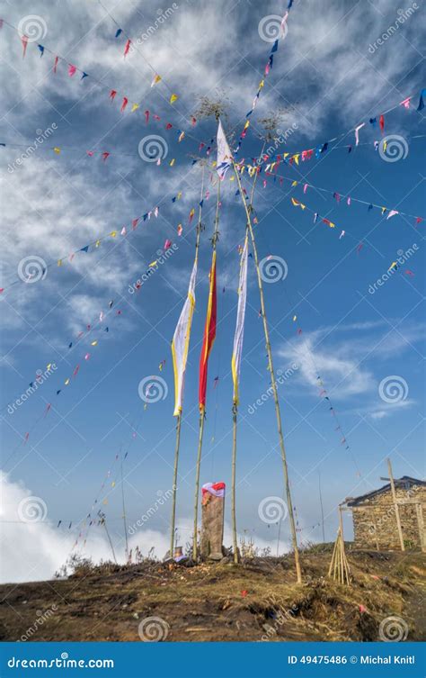 Buddhist Prayer Flags in Nepal Stock Photo - Image of mukkumlung, pole ...