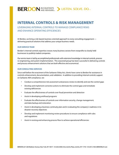 INTERNAL CONTROLS & RISK MANAGEMENT