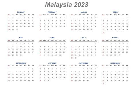 Free Printable Malaysia 2023 Calendar with Holidays [PDF]