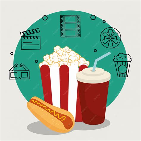 Premium Vector | Cinema food with set cinema icons