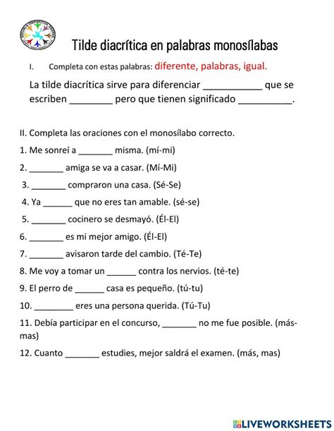 Tilde diacrítica en monosílabos interactive worksheet | Libros de ...